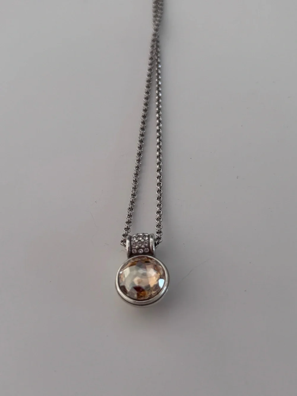 Brighton Silver Necklace with Champagne Crystal Great for layering.